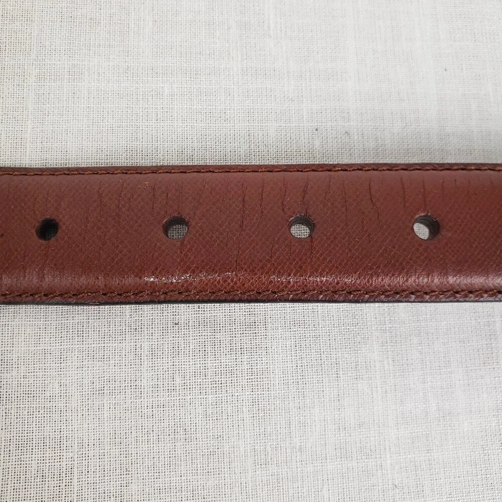 Arden Leather Co Brown Full Grain Cowhide Belt Gold Tone Brass Buckle Mens 50